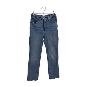 Good American Jeans Womens 8/29 Blue Good Straight High Rise Distressed Raw Hem